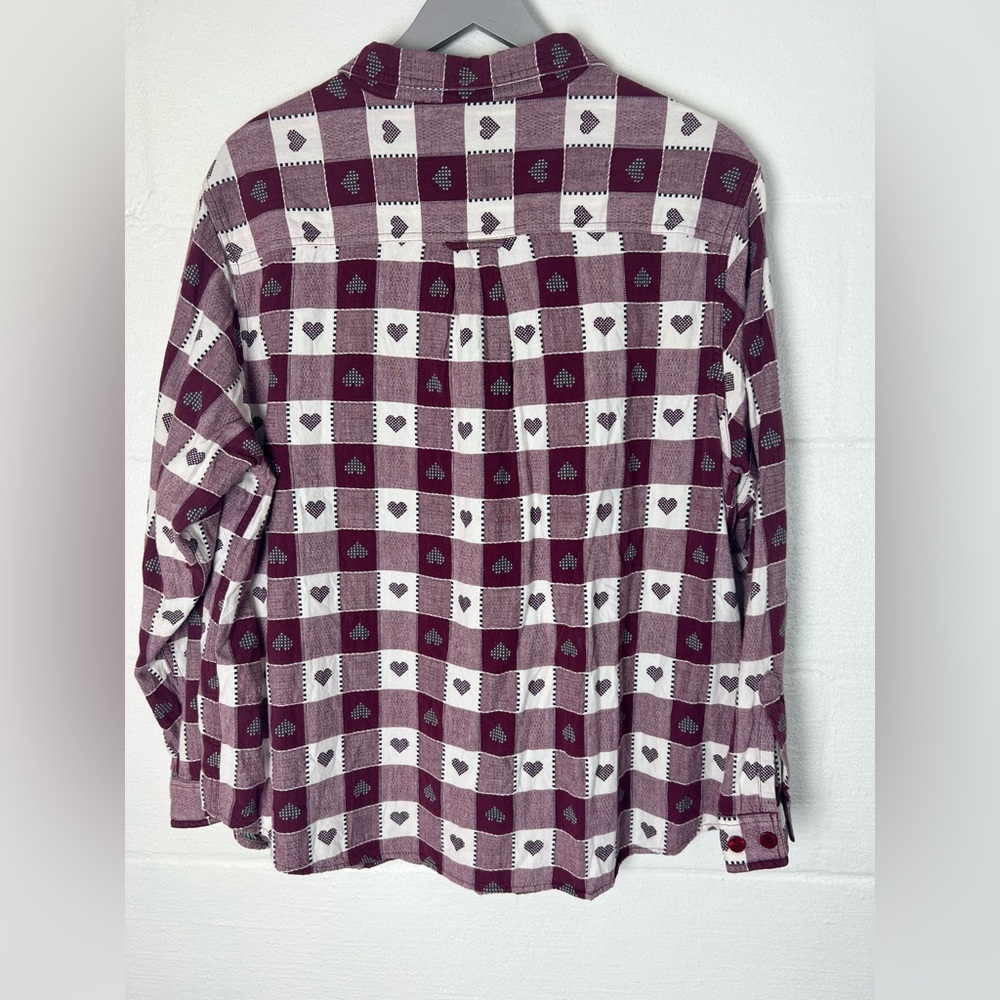 Vintage woven hearts long sleeve blouse top button front size 18/20 country farm - Picture 6 of 10